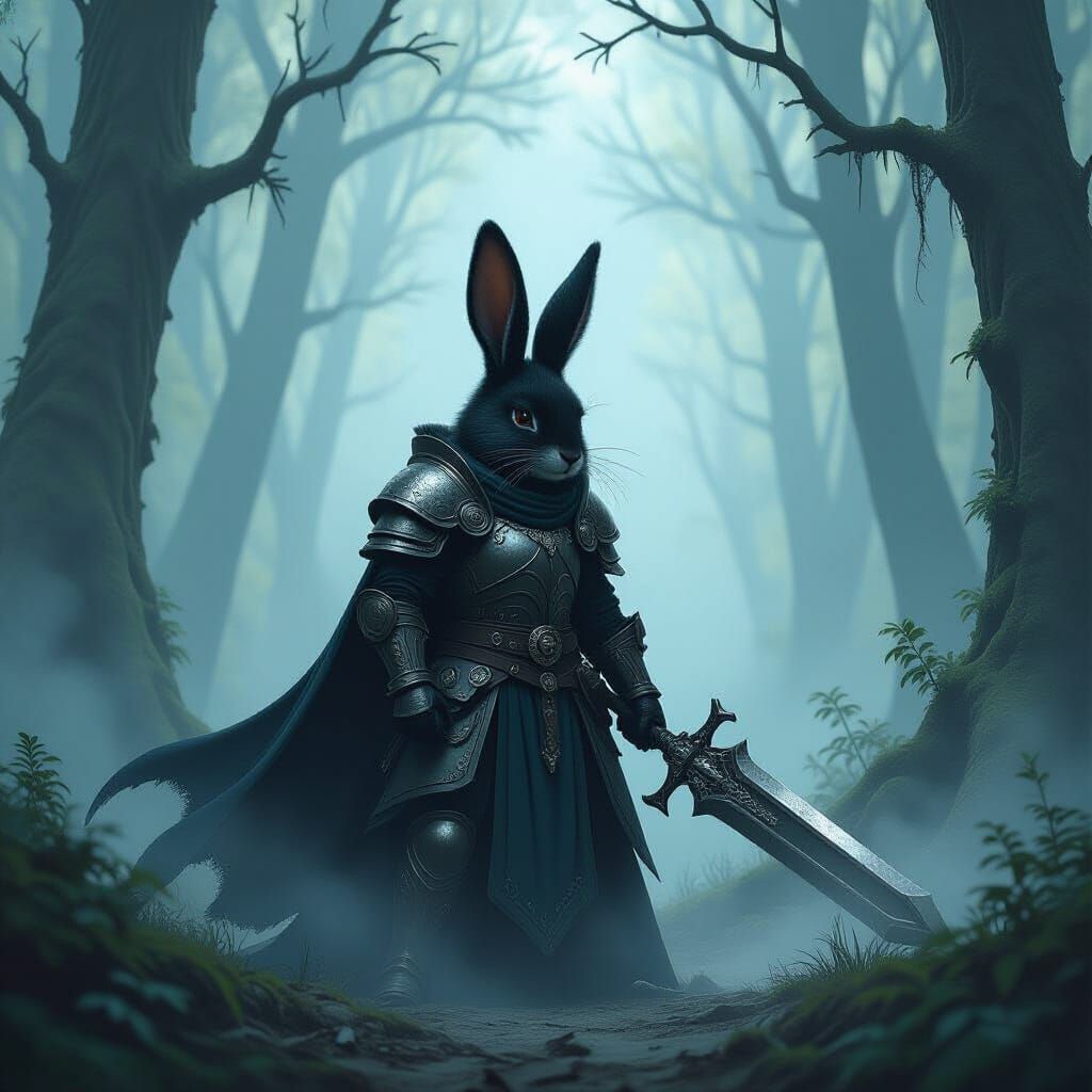 Bunny Knight in Bone Armor with Greatsword in Ethereal Fores...