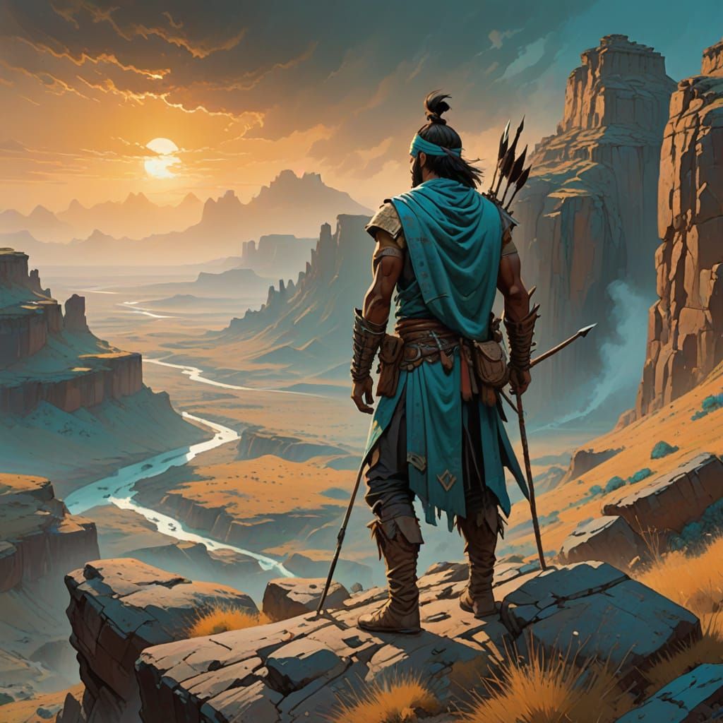 Mighty Steppe Warrior Stands Tall Amidst Ancient Ruins