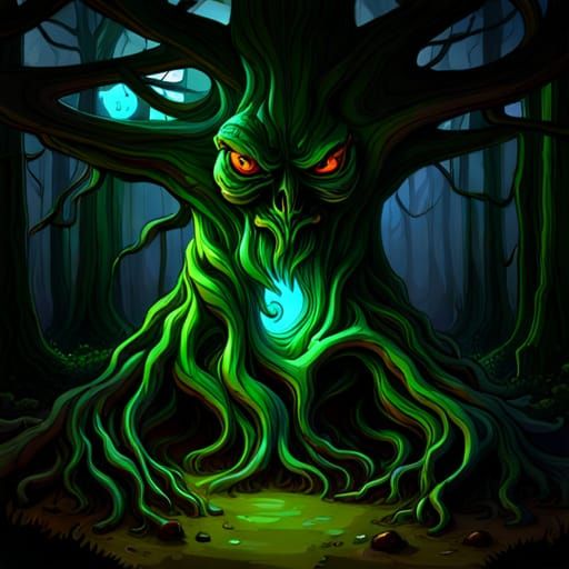 Eerie Malformed Tree in Spooky Forest Concept Art