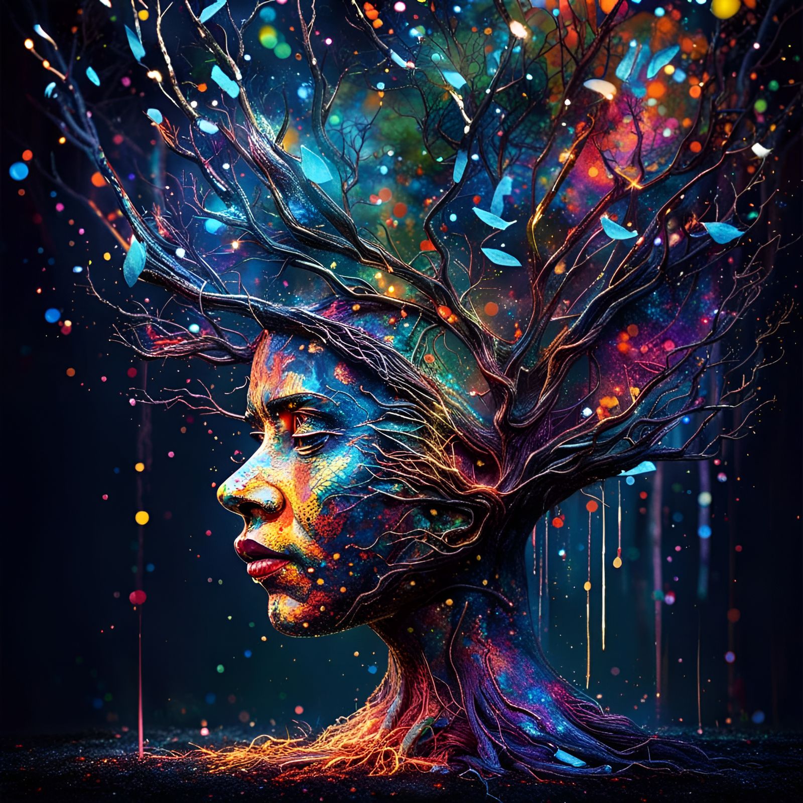 Swirling Fire Tree with Glittering Sparkles