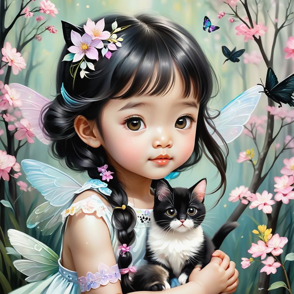 Pastel Asian Fairy Sleeps in Magical Forest