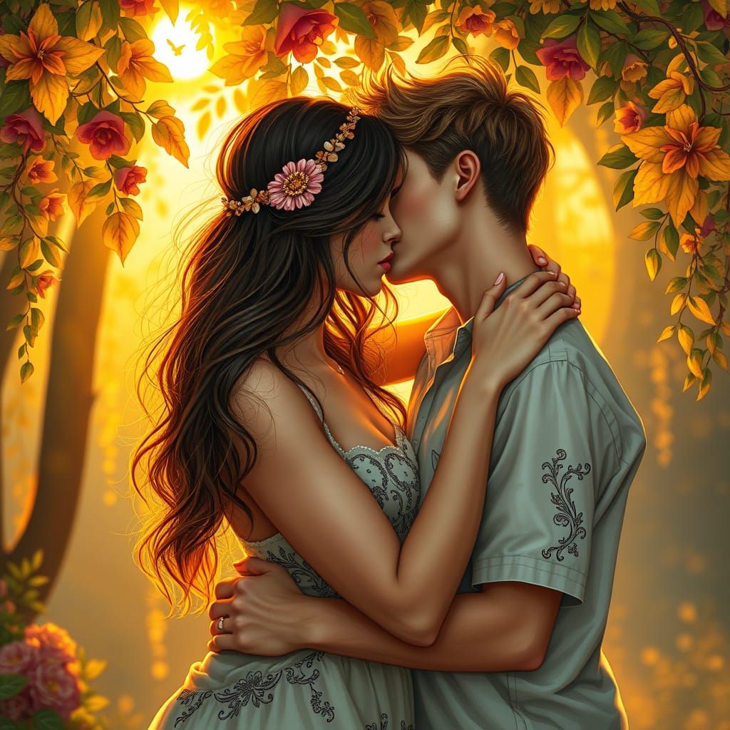 Ethereal Summer Love in Art Nouveau Style