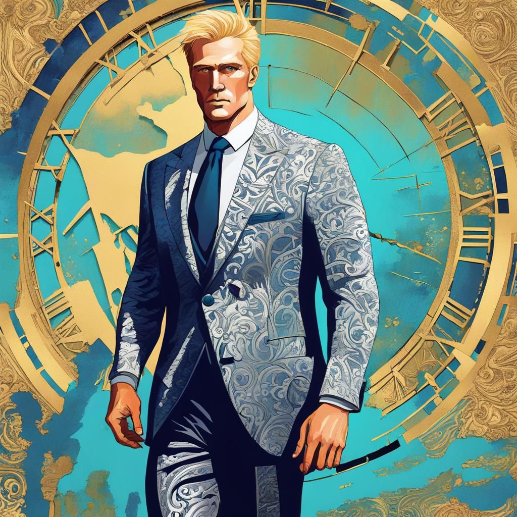 Handsome Man in Suit, Dystopian Clockpunk Style