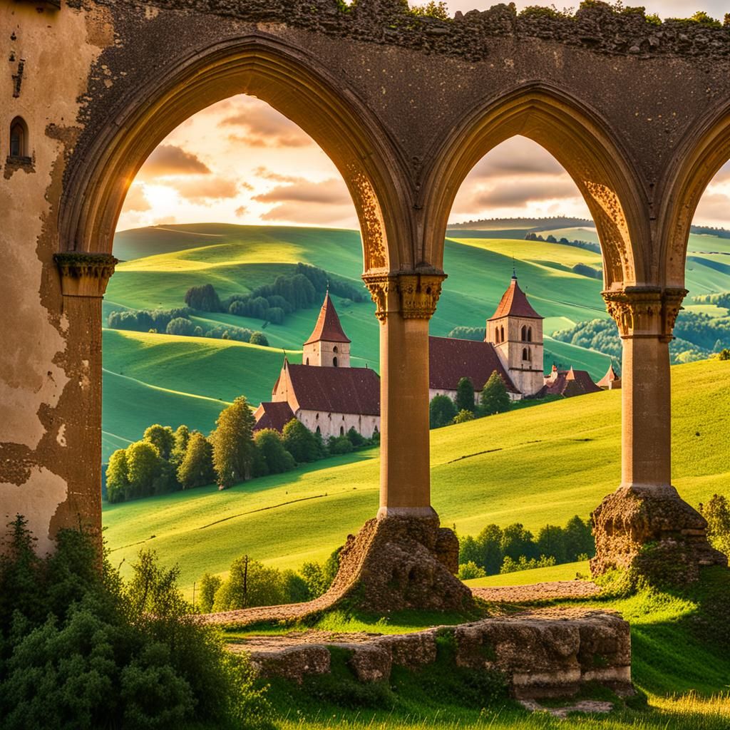 Gothic Archways of Biertan Fortified Church in Romania