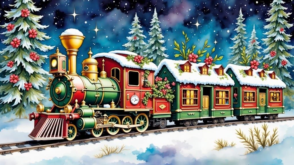 Christmas Express in Vibrant Watercolor