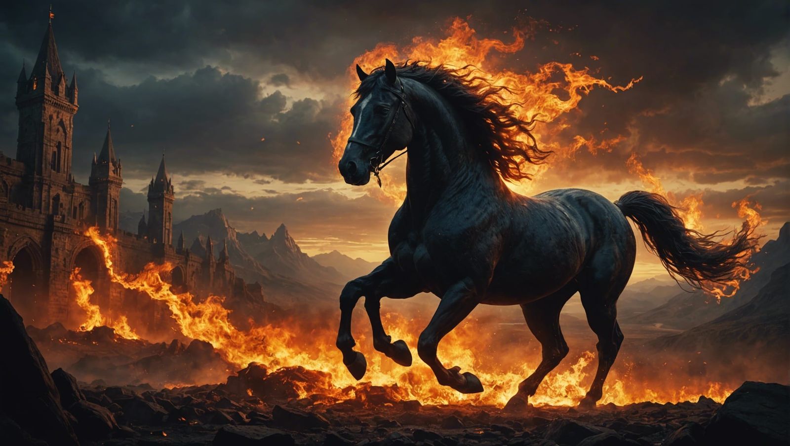 fiery horse, Epic cinematic brilliant stunning intricate meticulously detailed dramatic atmospheric maximalist digital m...
