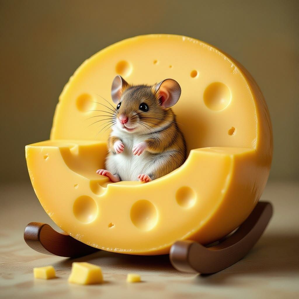 Mouse Rocks in Swiss Cheese Chair, Gouache Style