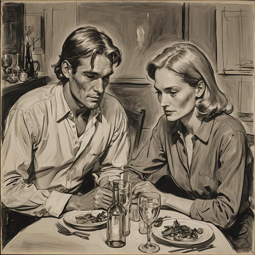Couple at Dinner, in Willem de Kooning Style