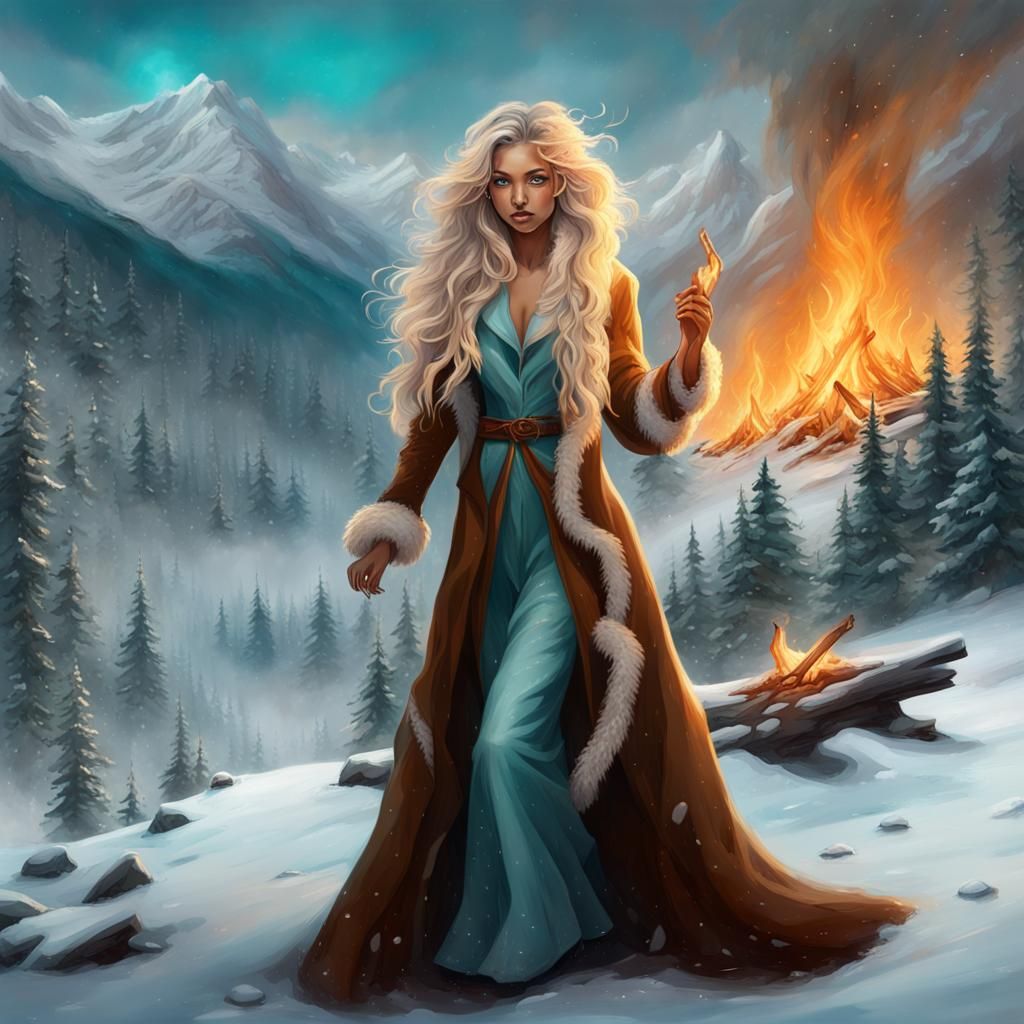 Fantasy Woman in Winter Landscape Art