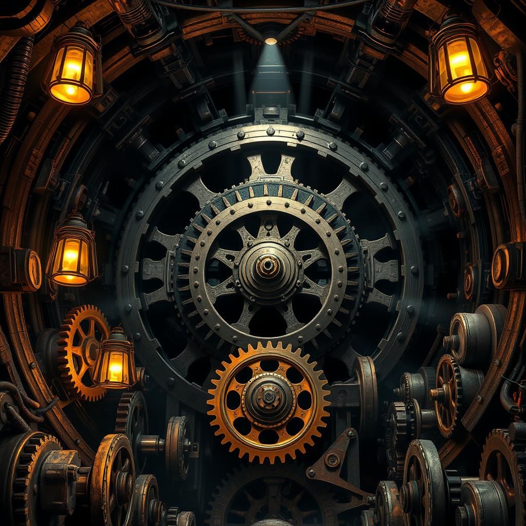 Intricate Steel Machinery System with Colossal Cogs