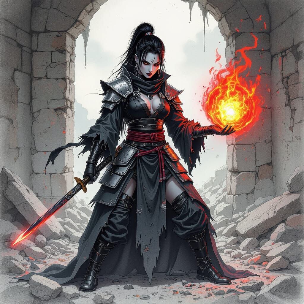 Saiyan Warrior Woman in Tattered Ninja Outfit