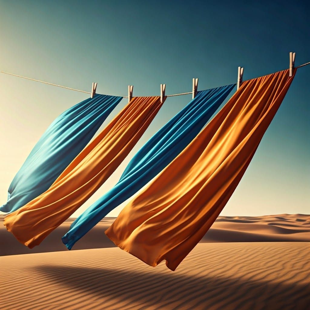 Silk Fabrics Dance in Desert Breeze: Cinematic Still