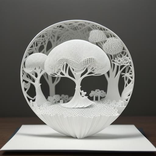 Kinetic Paper-Cut Illustration of Girl with Tree