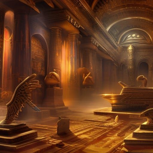 Egyptian Sarcophagus in a Magnificent Tomb