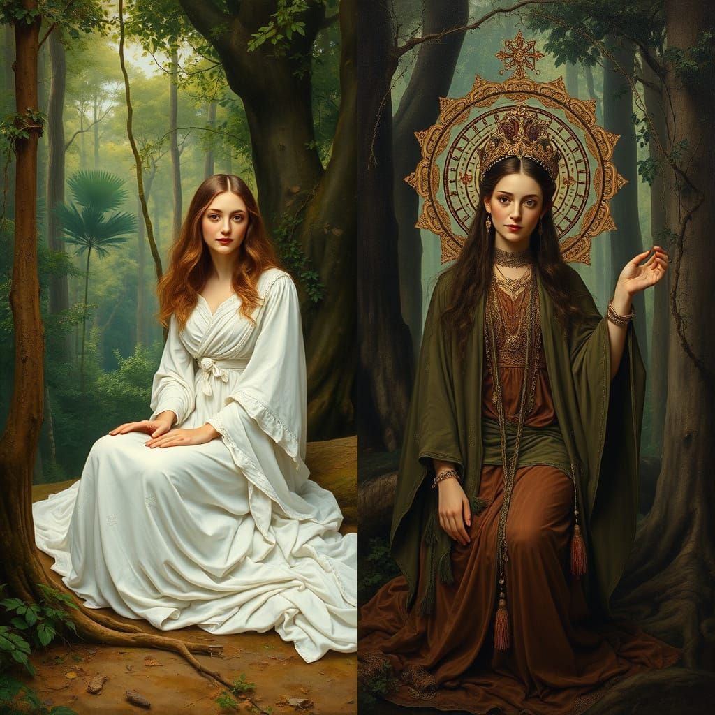 Two Portraits in Styles of Bocklin and Moreau