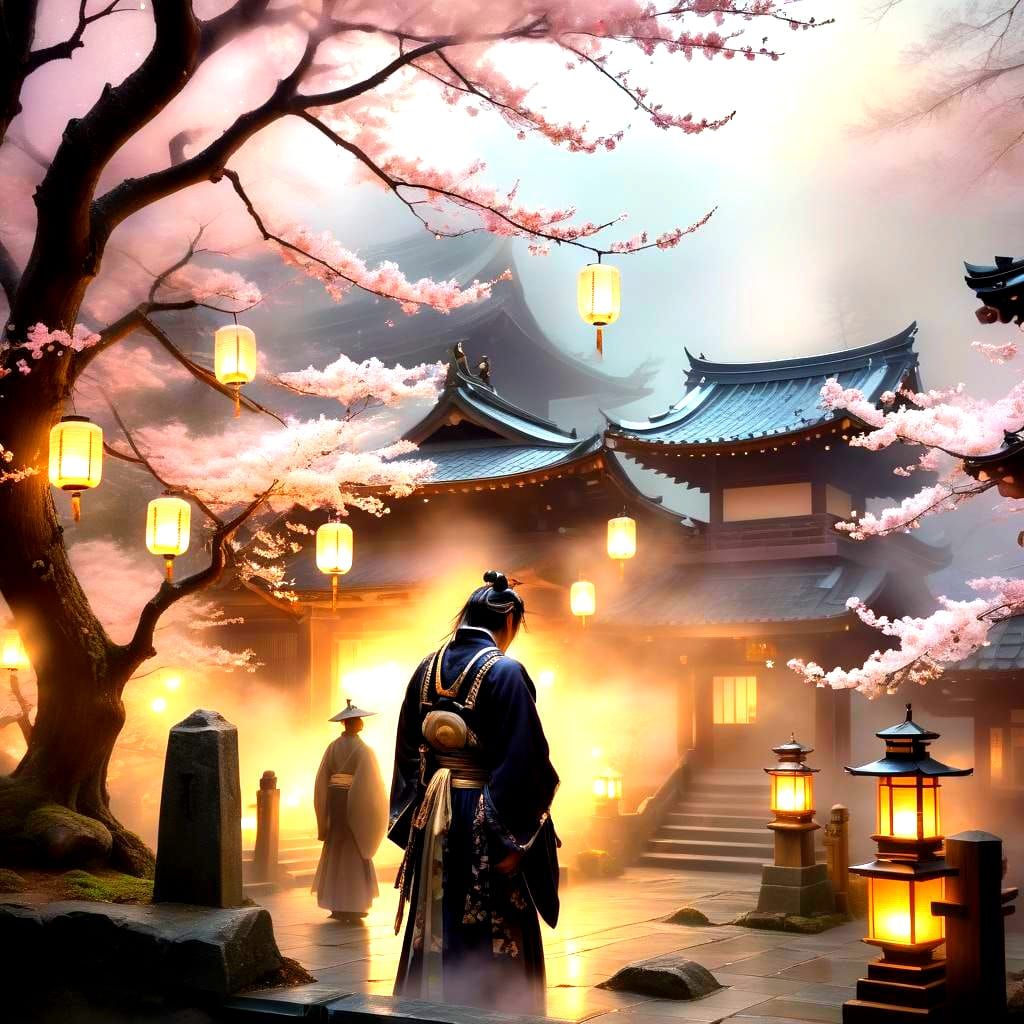 Samurai Ghost Visits Family: Ethereal Fantasy Scene