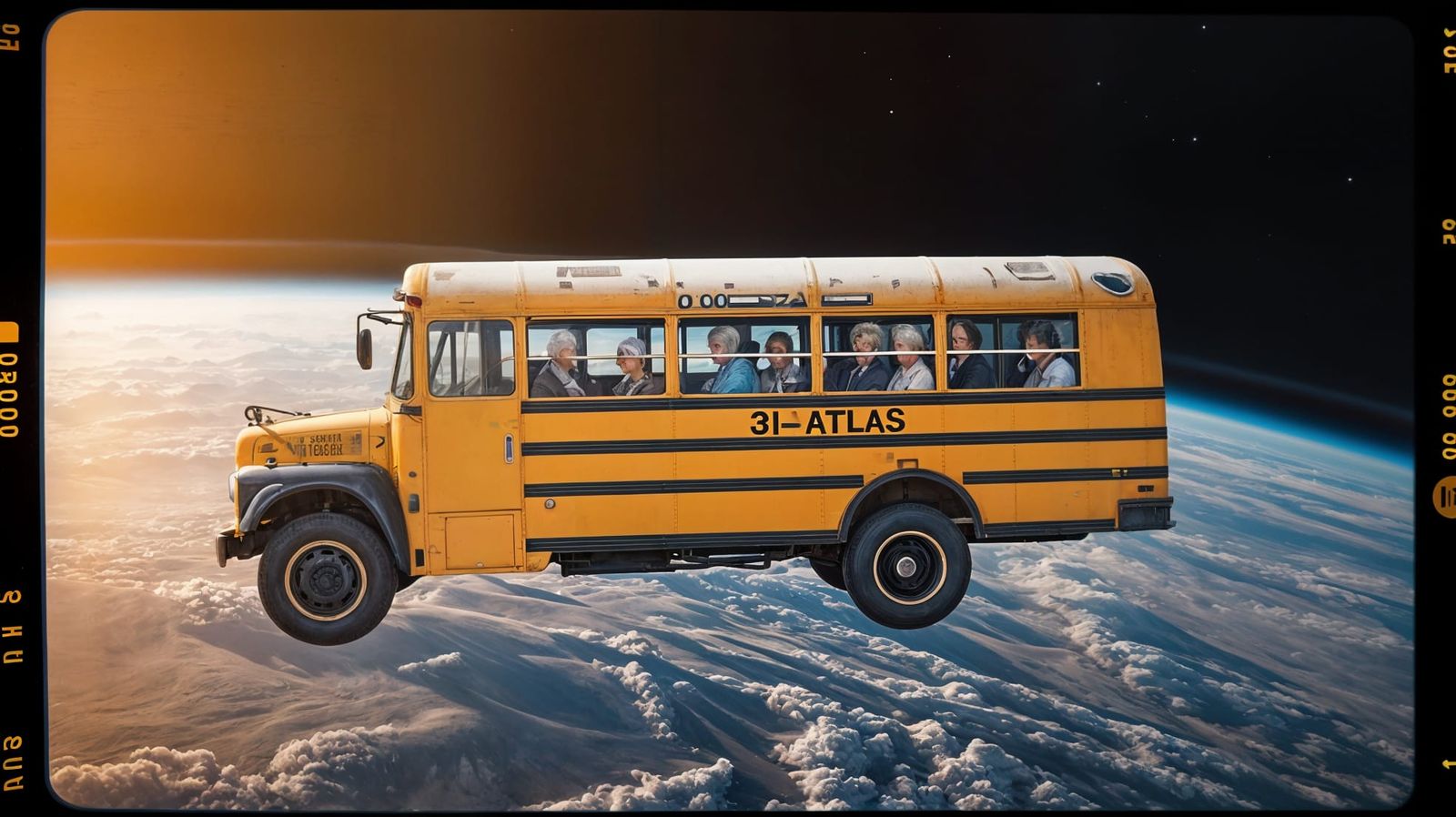 Vintage School Bus Orbiting Earth