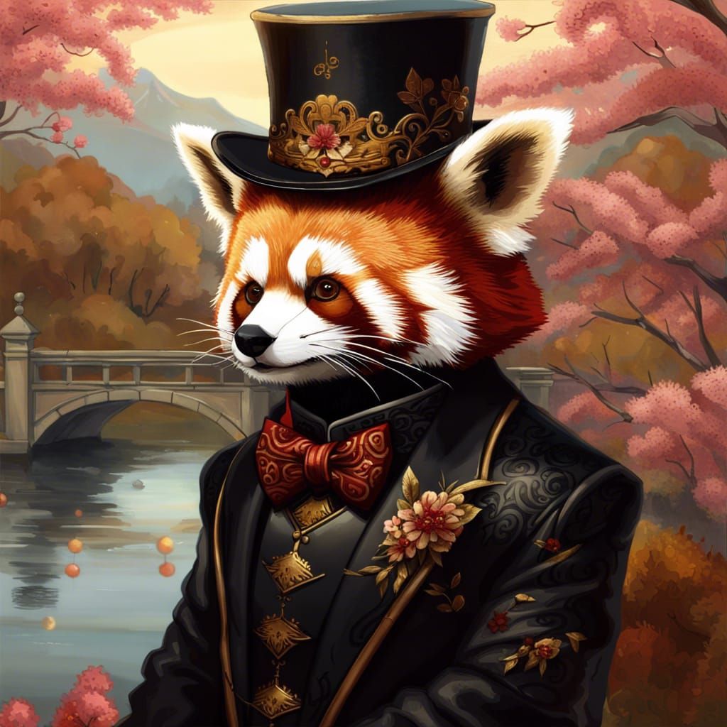 High Gothic Red Panda in Autumnal Woodland