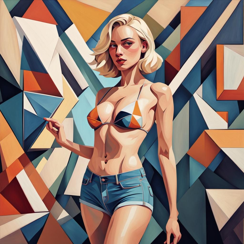 Geometric Blonde Woman in Cubist Art Deco Style