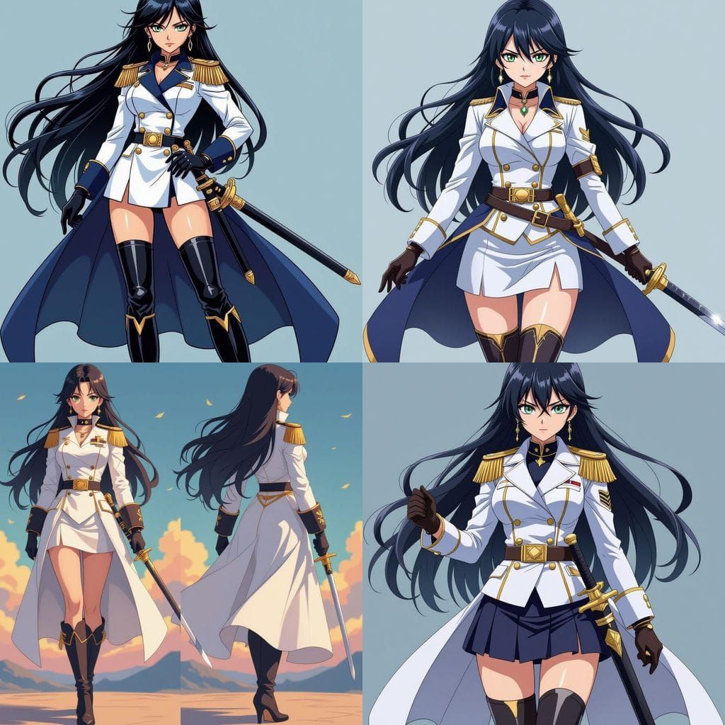 Anime Female Admiral with Sword and Navy Uniform