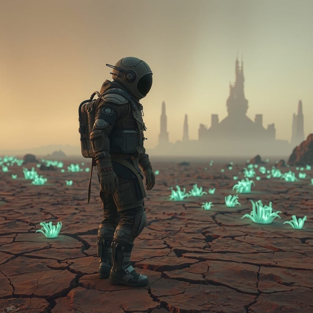 Astronaut on Alien Planet With Ancient Ruins