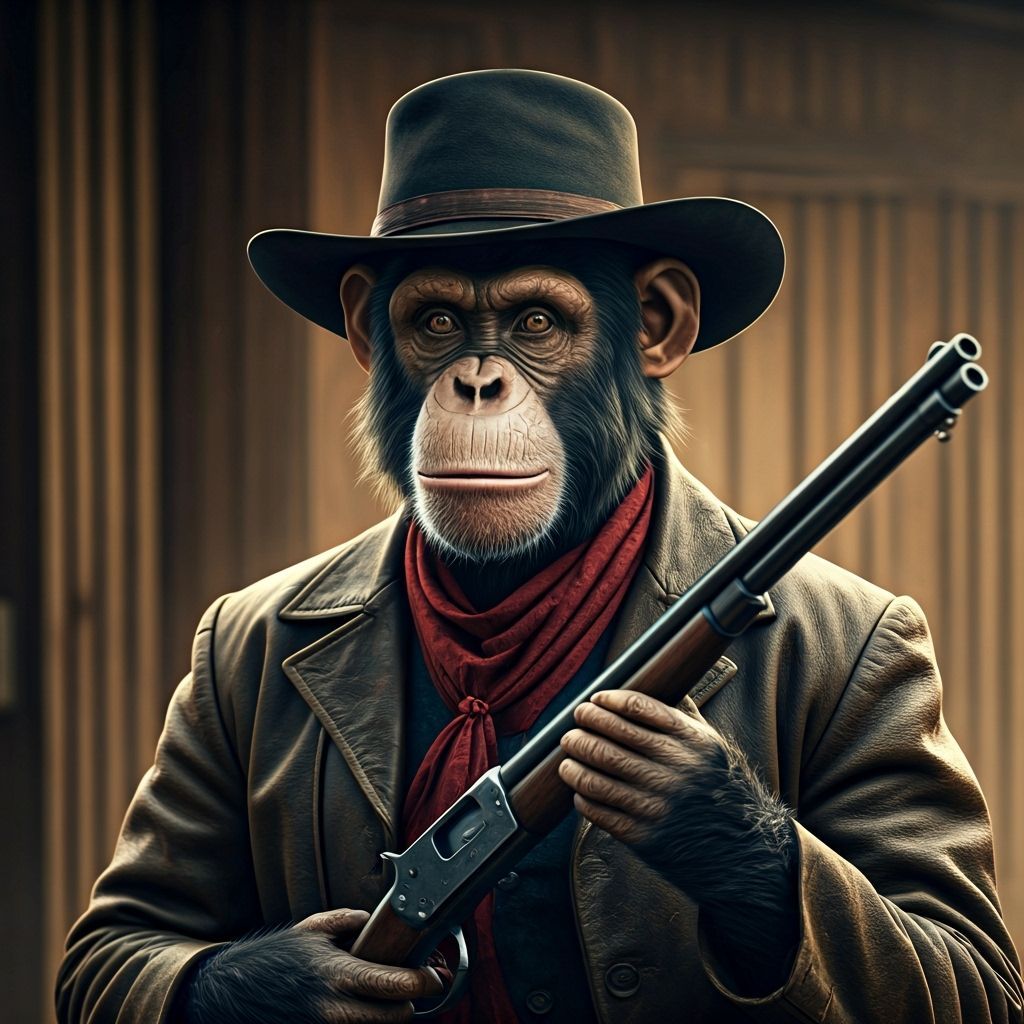 Monkey as Robbie Williams in Dusty Saloon, Cinematic Still