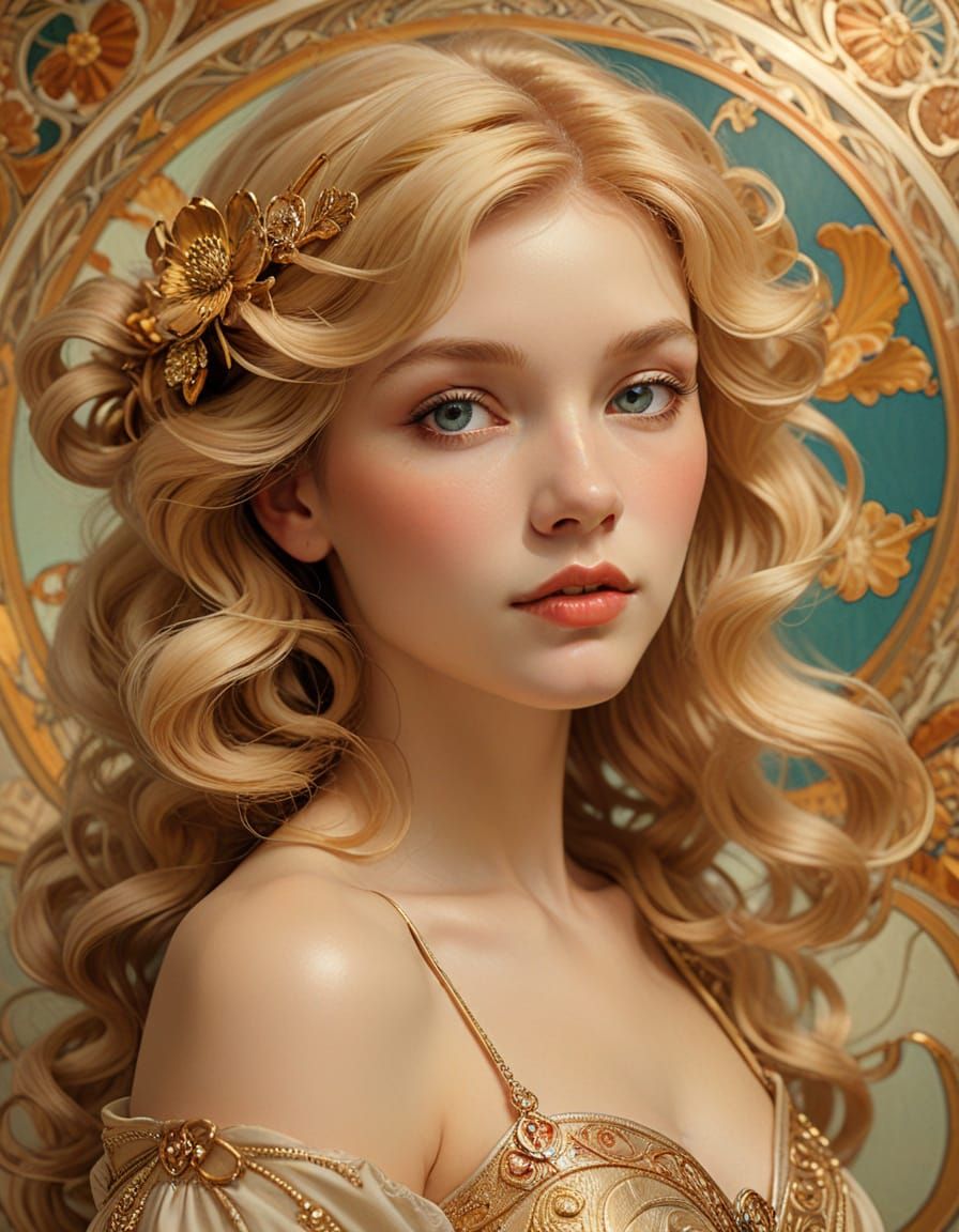 Art Nouveau Portrait of a Golden-Haired Woman