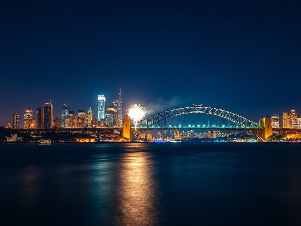 Sydney Harbour Bridge Fireworks Display at Night