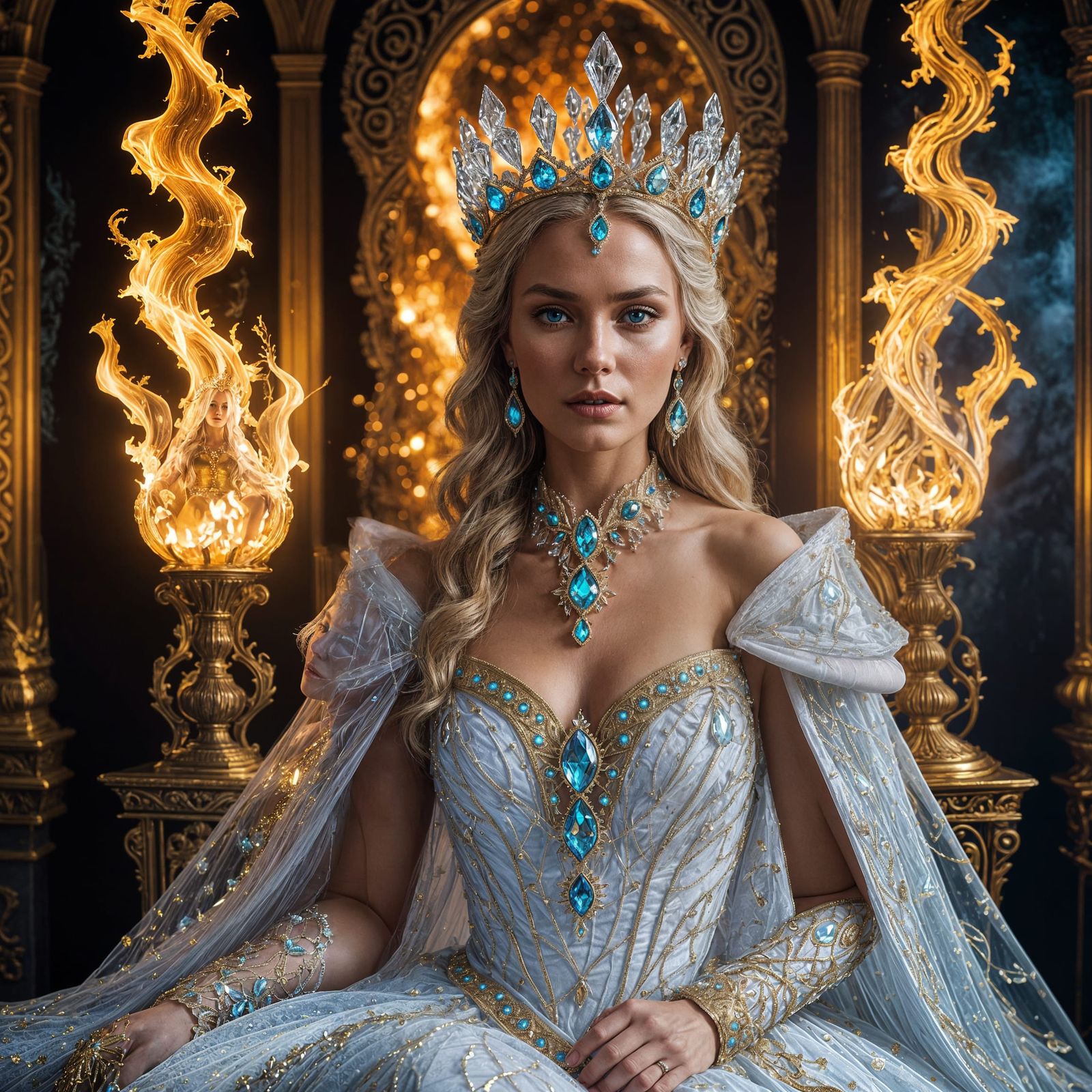 Ethereal Ice Queen in Futuristic Attire