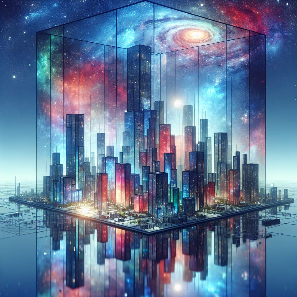Vibrant Cityscape in Contrasting Galaxy Glass