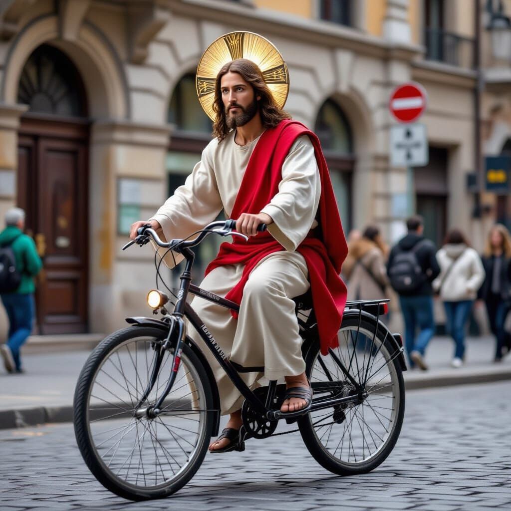 Jesus Christ Riding a Bicycle