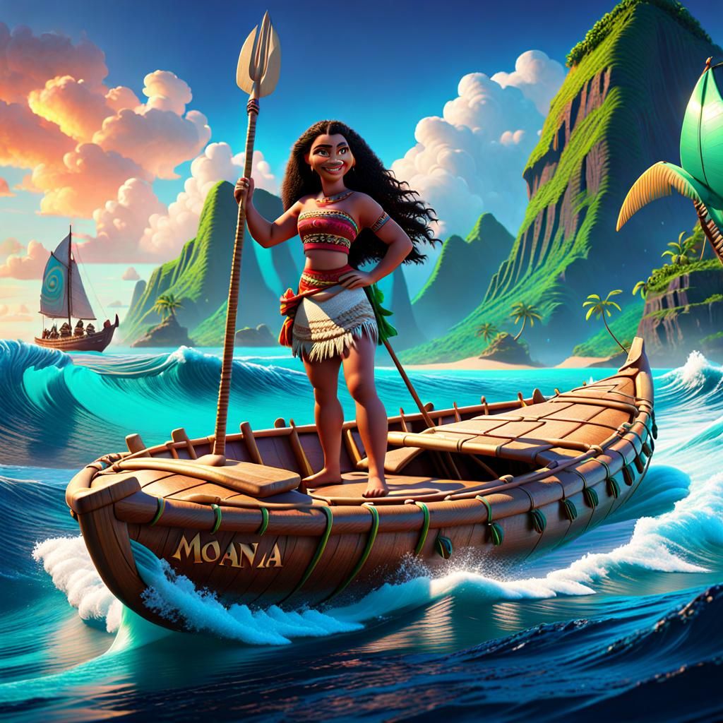Moana and Hei Hei Sailing: 3D Digital Art