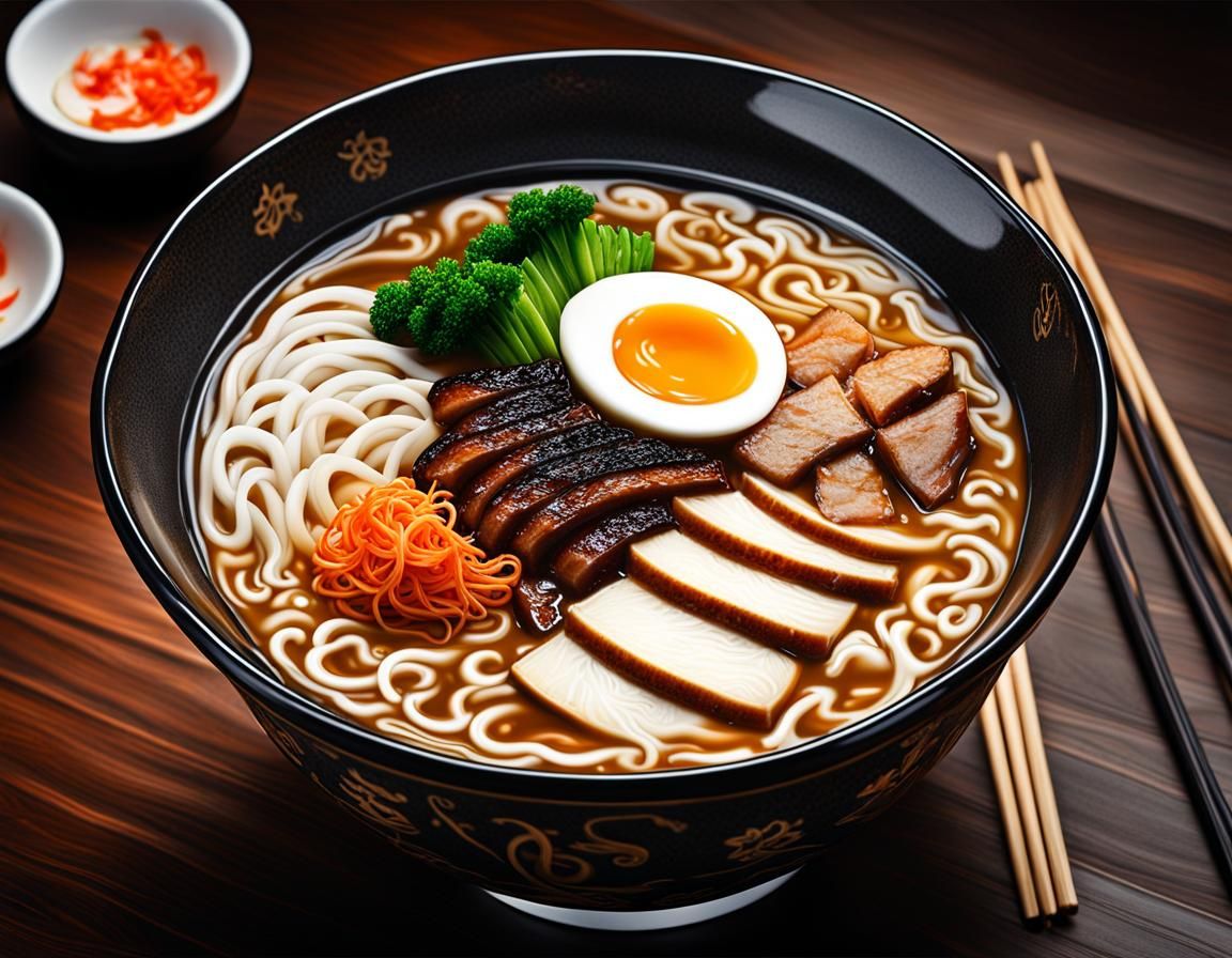 Hyperrealistic Tonkotsu Ramen in Graffiti Art Style