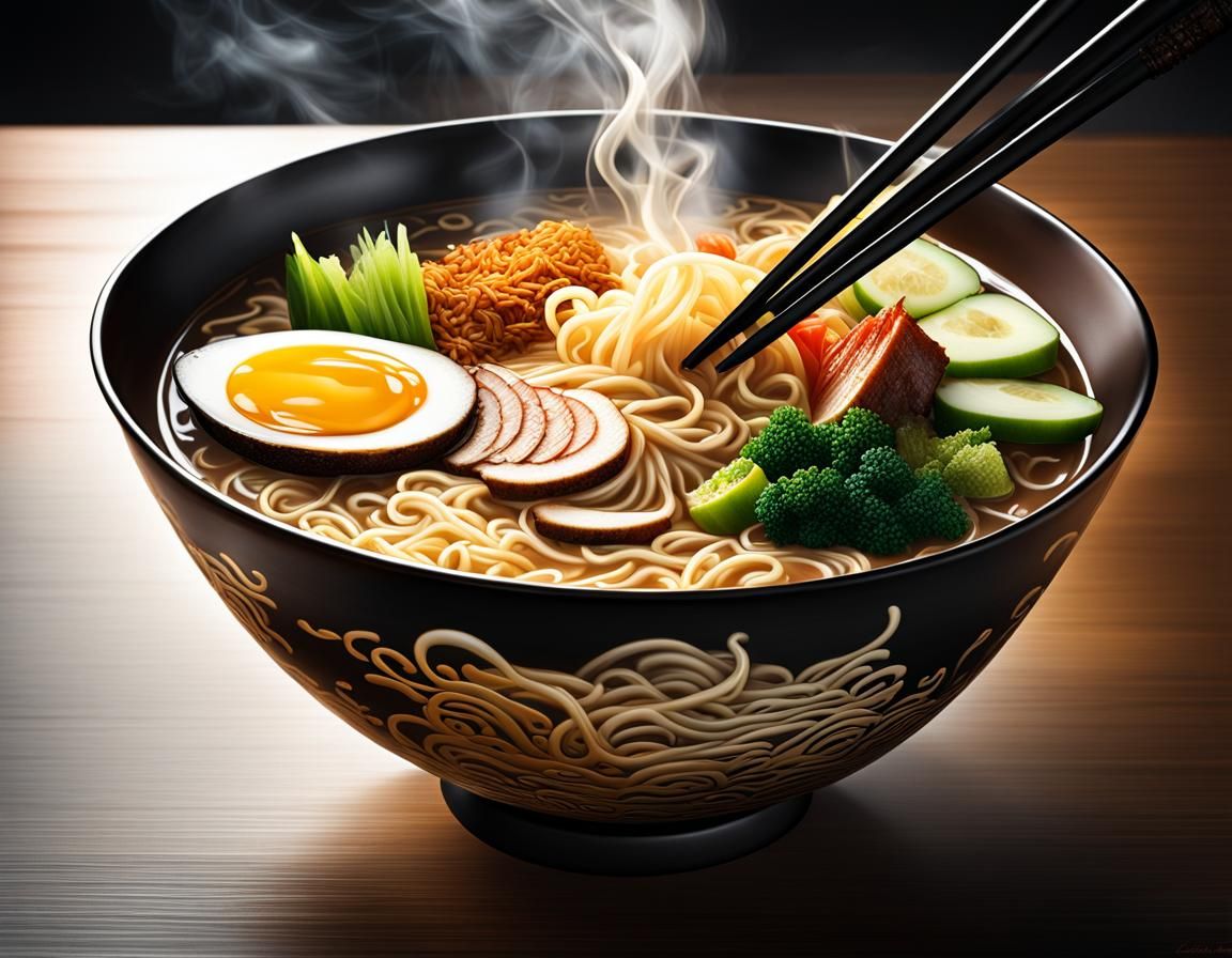 Hyperrealistic Tonkotsu Ramen in Graffiti Art Style