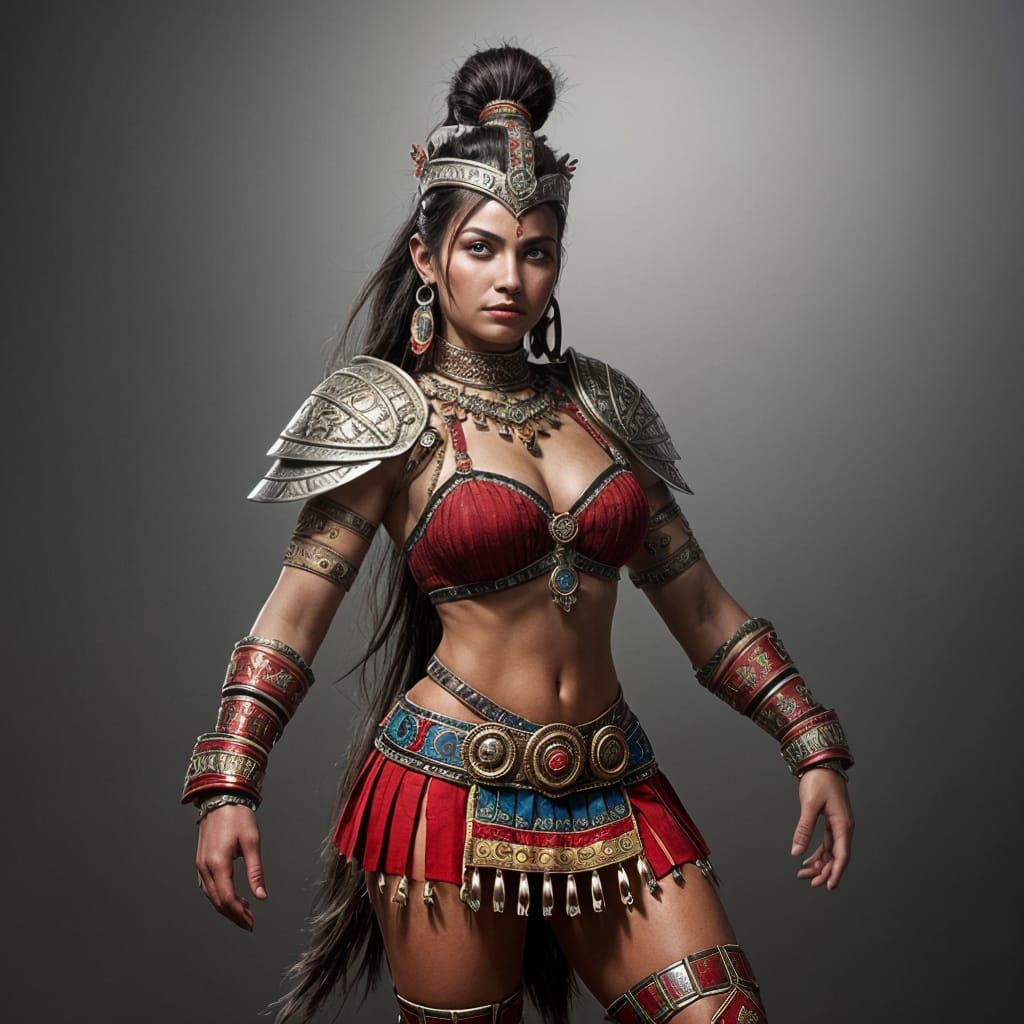 Fierce Female Warrior in Aztec Regalia