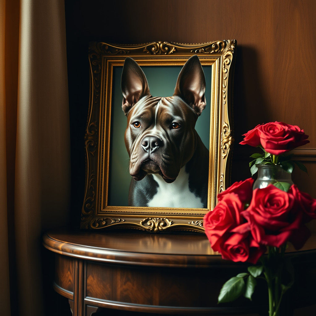 American Bully Portrait in Ornate Frame, Dutch Master Style