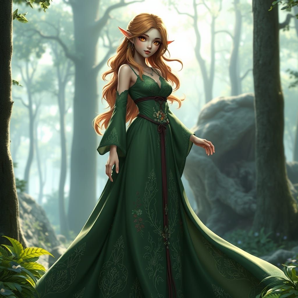 Enchanting Elf in Forest: 3D Anime Art
