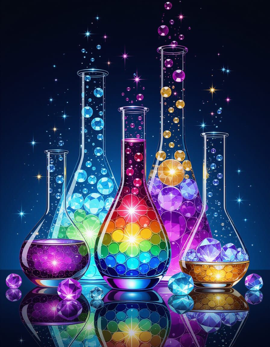 Abstract Multicolored Glassware with Frozen Liquid