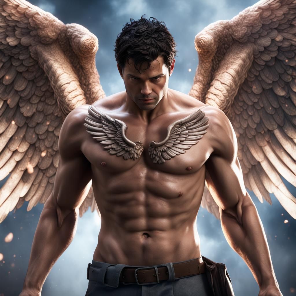 Hyperrealistic Mystical Castiel with Wings in 8K