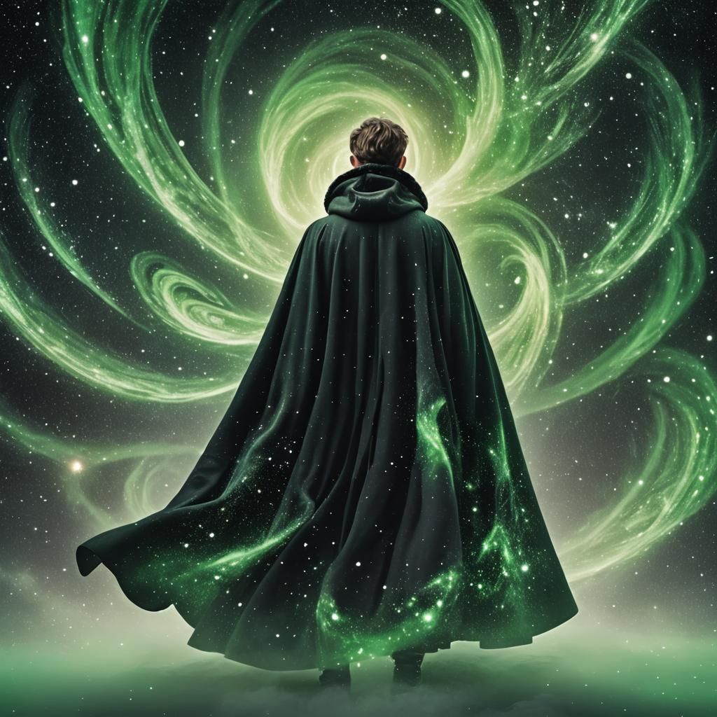 Ethereal Starscape: Russian Man in Black Cloak