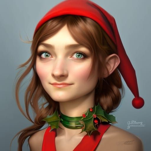 Festive Christmas Elf Portrait in Hyperdetailed Style