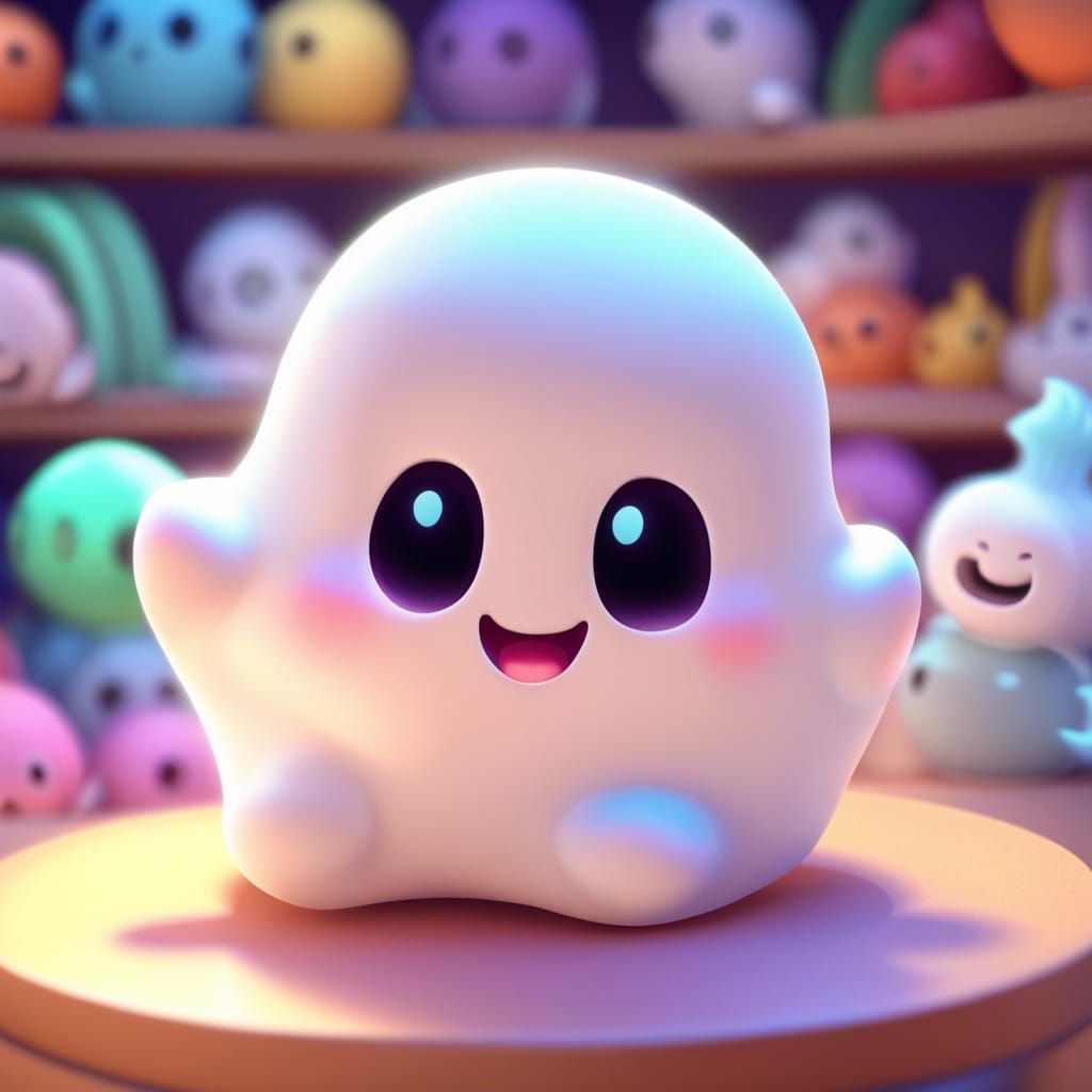Happy Chibi Ghost in Toy Store: 3D Digital Art