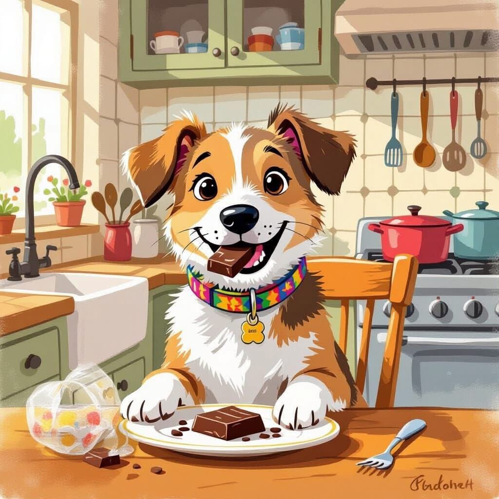 Dog Eating Chocolate