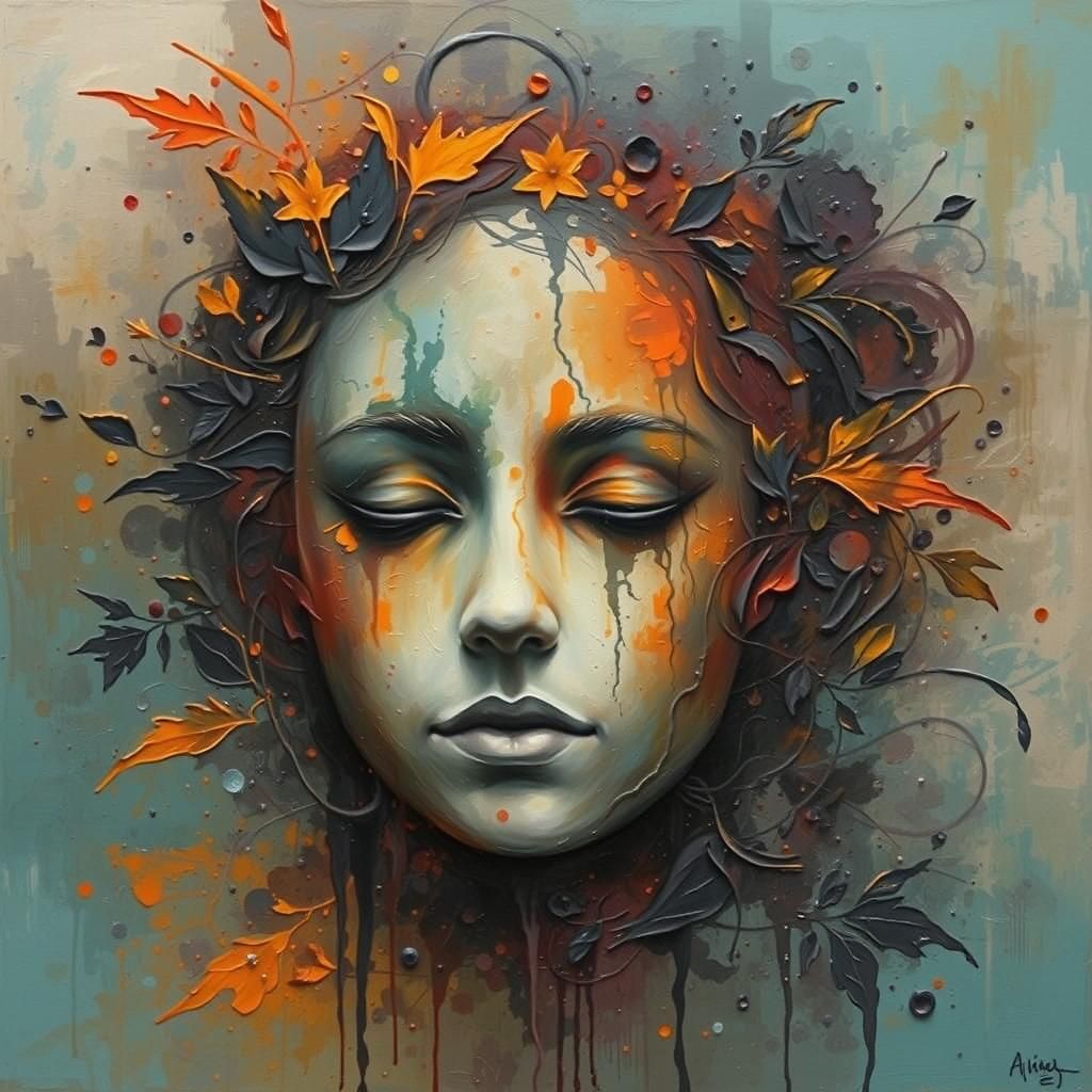 Chalk Oil Painting of Melancholic Beauty