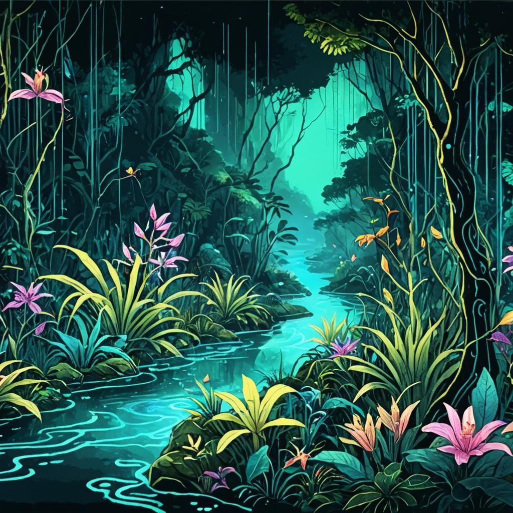 Enchanted River Through a Fantasy Forest