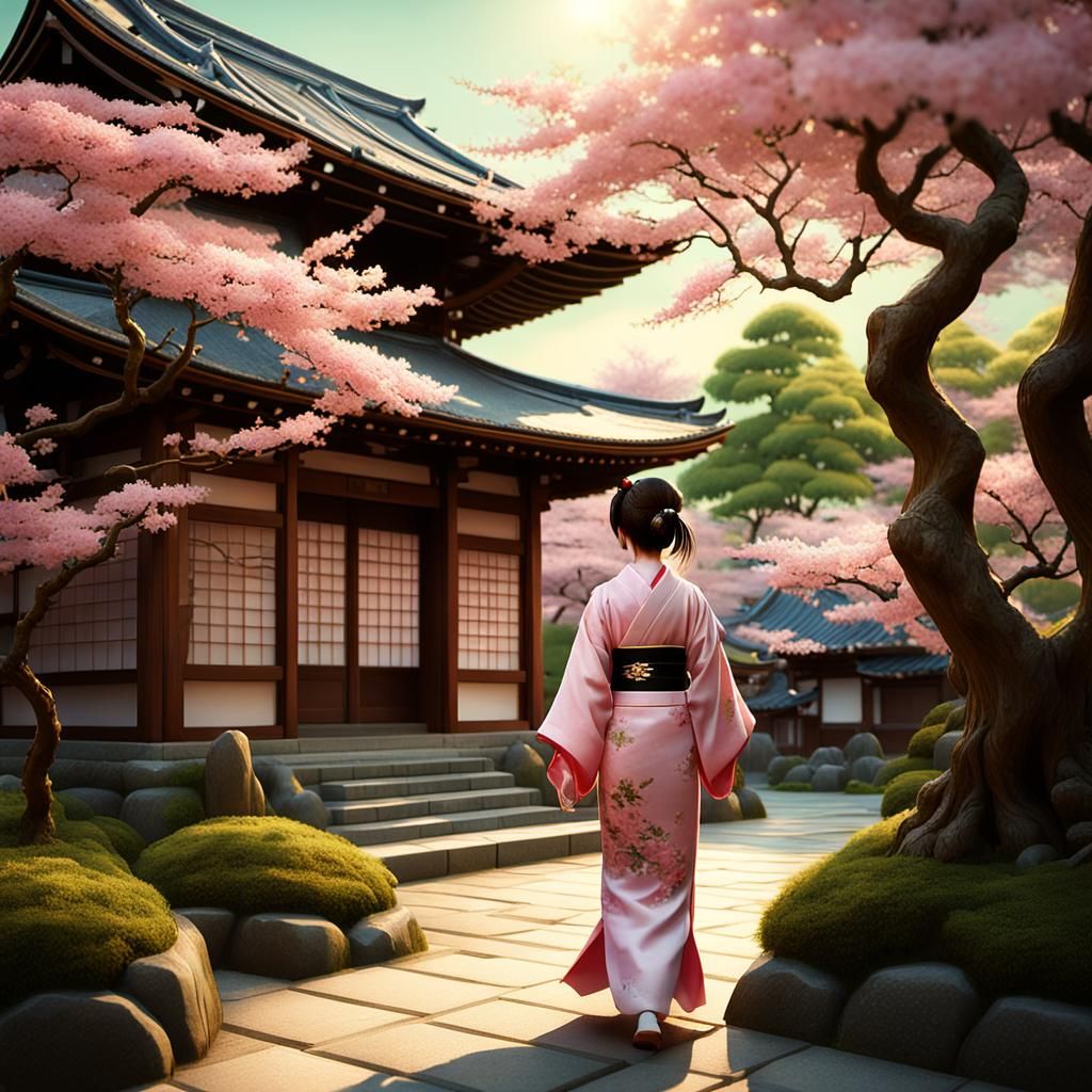 Serene Japanese Garden Scene in Anime Style