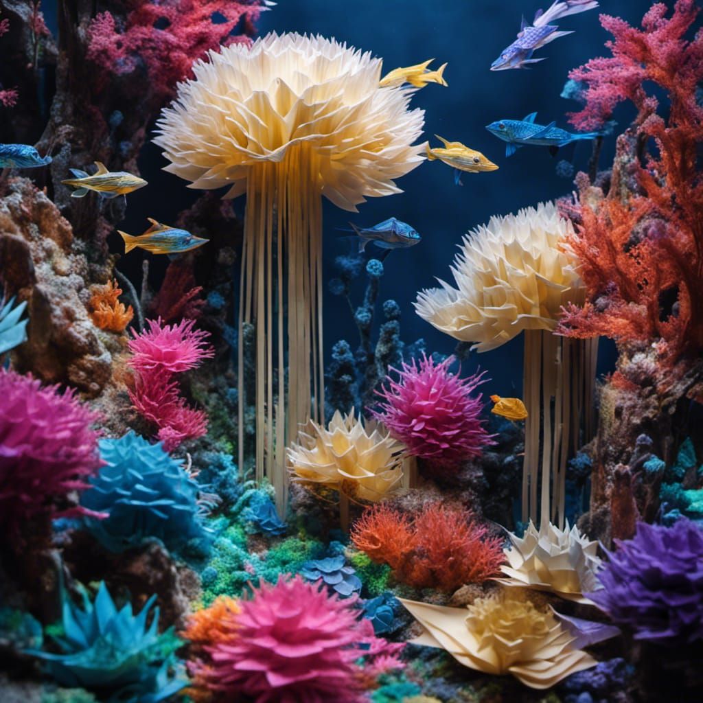 3D Origami fantasy water world anemone