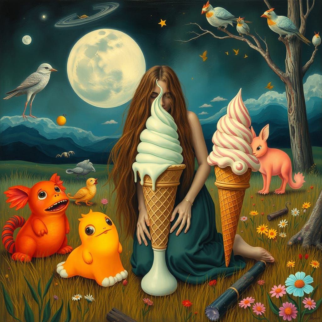 Surreal Woman with Melting Ice Cream Cone