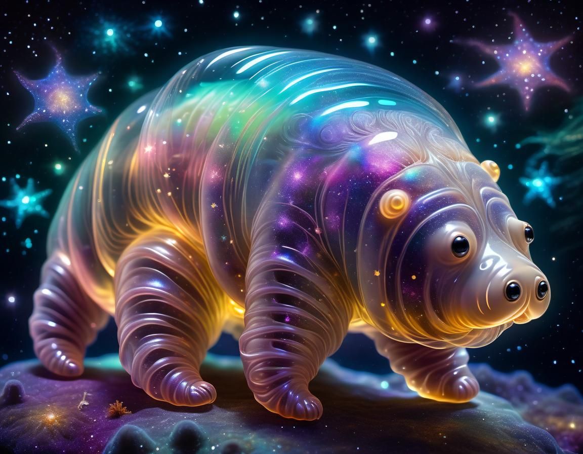 Bioluminescent Tardigrade Floating in Starry Galaxy