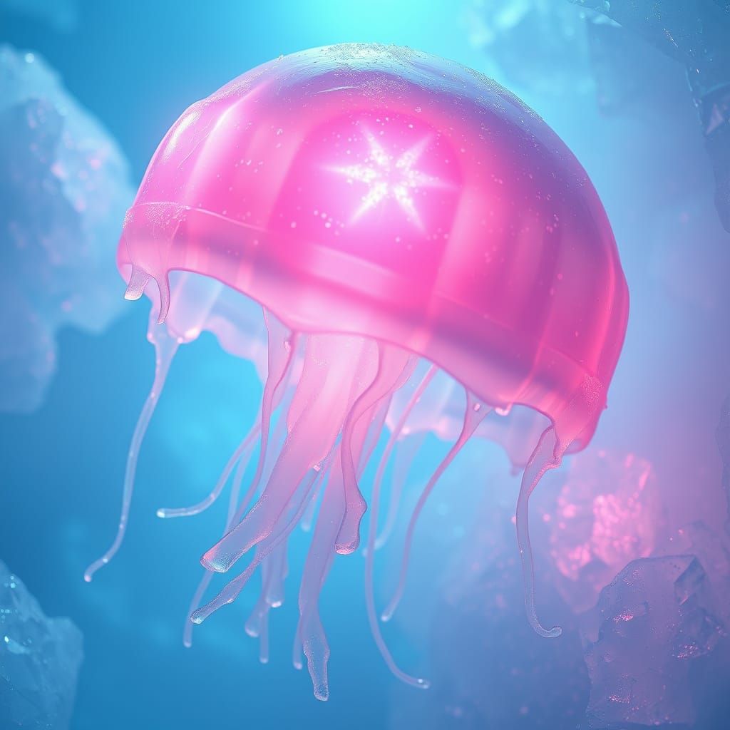Luminescent Jellyfish Frozen in Ice, Hyperrealistic Renderin...